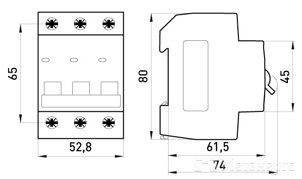 s002027 Модульный автоматический выключатель e.mcb.stand.45.3.C4, 3p, 4A, C, 4,5 кA - Метэнерго