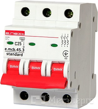 s002027 Модульный автоматический выключатель e.mcb.stand.45.3.C4, 3p, 4A, C, 4,5 кA - Метэнерго