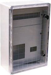CP5214 Шкаф ударопрочный из АБС-пластика e.plbox.400.600.200.3f.20m.tr, 400х600х200мм, IP65 с прозрачной дверцей, панелью под 3 - фазный счетчик и 20 модулей - Метэнерго