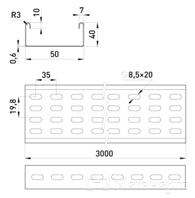 A05-14-06 Лоток перфорированный 50х40 легкий, 3 м, толщ. 0,6 мм. - Метэнерго A05-14-06 Лоток перфорированный 50х40 легкий, 3 м, толщ. 0,6 мм. - Метэнерго