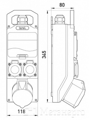 361 Монтажний набір - вікно 5мод. 16А 3Р+N+Z 400V 2x16A 2P+Z 250V - Метенерго