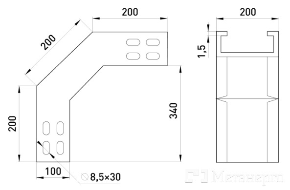 820-10A Спуск 90 град 200х100 мм - Метэнерго