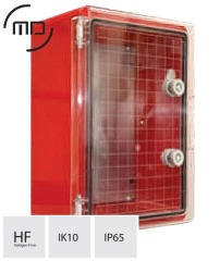 MD9151 Шкаф ударопрочный ABS красный 250X350X150, МП, с прозрачной дверцей, IP65 - Метэнерго