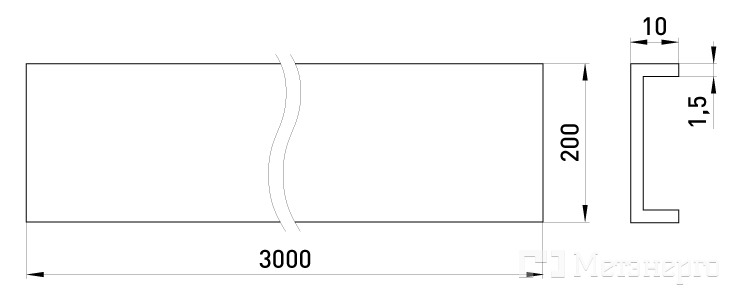 A20-K-15 Крышка лотка 200 мм, 3 м, толщ. 1,5 мм. - Метэнерго