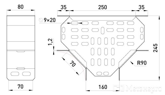 216-8 Т-отвод горизонтальный 160х80 мм - Метэнерго