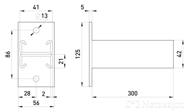 AC-3-D21-30 C-консоль кронштейна двойная Н 21 мм L: 300 - Метэнерго AC-3-D21-30 C-консоль кронштейна двойная Н 21 мм L: 300 - Метэнерго
