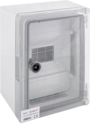 CP5111 Шкаф ударопрочный из АБС-пластика e.plbox.210.280.130.8m.tr, 210х280х130мм, IP65 с прозрачной дверцей и панелью под 8 модулей - Метэнерго
