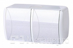 s035057 Розетка подвійна e.aqua.1232.gr з з/к, для зовнішнього монтажу, IP54, кришка біла - Метенерго