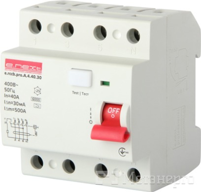 p080004 Вимикач диференційного струму e.rccb.pro.A.4.40.30, 4р, 40А, 30мА, тип А - Пристрої захисного відключення (ПЗВ) - Метенерго