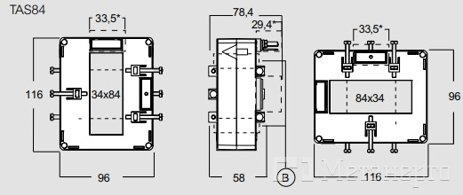 TASO50C600 Трансформатор тока TAS84 34x84 (84x34) 600/5А (кл.0,5=6 ВА) - Метэнерго