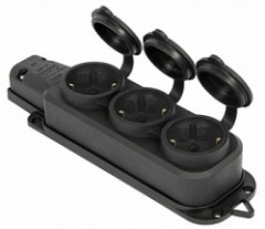 s9100027 Розетка потрійна с захистною кришкою каучукова e.socket.rubber.029.3.16, з з/к, 16А - Метенерго
