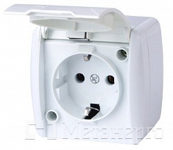 s035056 Розетка одинарна e.aqua.1231.gr з з/к, для зовнішнього монтажу, IP54, кришка біла - Метенерго