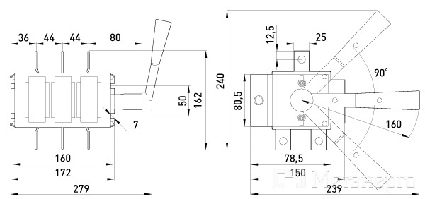 BP32-35B71250 Выключатель-разъединитель e.VR32.P250 перекидной 250А (35В71250) - Метэнерго