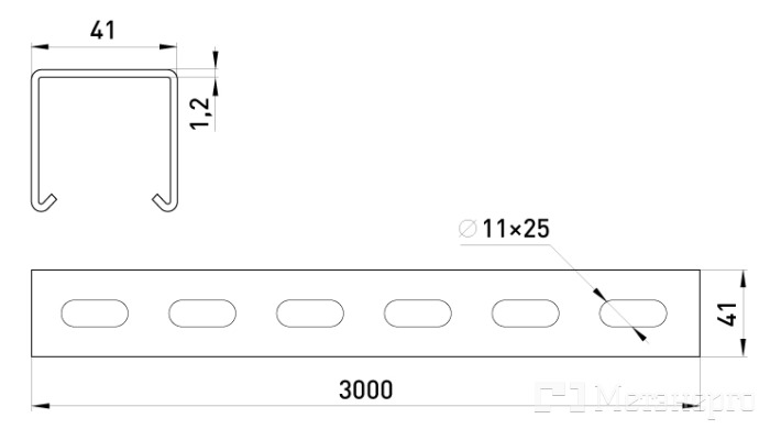 AC-D-D1.2 C-профиль перфорированный 32х18, толщина 1.2 мм - Метэнерго