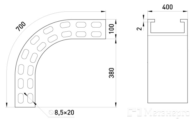 540-640-10A Арка універсальна 90 град ( регулюєма ) A:400, H:100 - Метенерго 540-640-10A Арка універсальна 90 град ( регулюєма ) A:400, H:100 - Метенерго