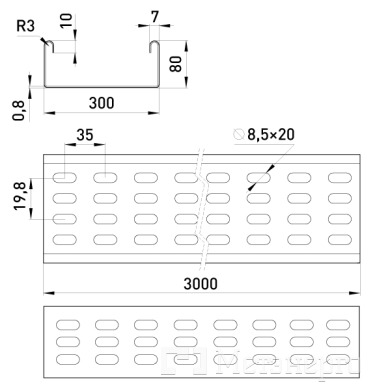 A30-18A-08 Лоток перфорированный 300х80, 3 м, толщ. 0,8 мм. - Метэнерго A30-18A-08 Лоток перфорированный 300х80, 3 м, толщ. 0,8 мм. - Метэнерго